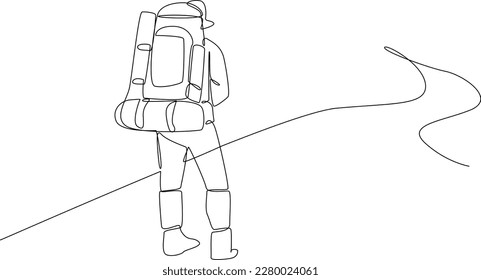 Continuous one-line drawing climber climbing the highest mountain. Experiential in traveler concept. Single line drawing design graphic vector illustration