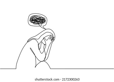 Continuous Oneline Drawing Confused Woman Worried Stock Vector (Royalty ...