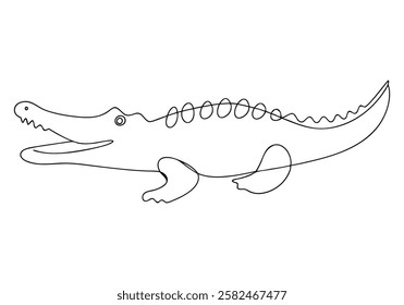 Continuous One-Line Drawing of a Crocodile - Minimalist Wildlife Illustration