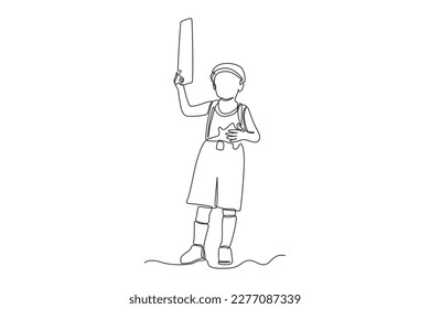 Continuous one-line drawing of a cute boy wearing 70-s style clothes. 70s style concept single line draws design graphic vector illustration