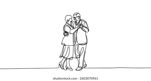 Continuous one-line drawing dance full of love grandparents. Grandparent day concept. Single line drawing design graphic vector illustration