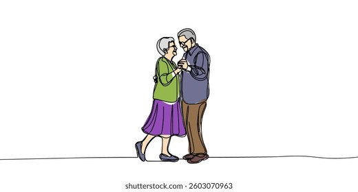 Continuous one-line drawing dance full of love grandparents. Grandparent day concept. Single line drawing design graphic vector illustration