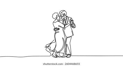 Continuous one-line drawing dance full of love grandparents. Grandparent day concept. Single line drawing design graphic vector illustration	