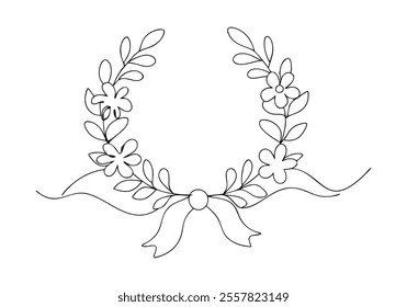 Continuous One-Line Drawing of a Decorated Wreath - Minimalist Festive Design