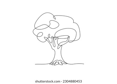 Continuous one-line drawing dense leaf tree. Tree concept single line drawing design graphic vector illustration