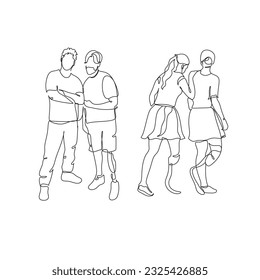 Continuous one-line drawing of a disabled person on prostheses. Single line art graphic design vector. The friendship between disabled and healthy persons. 