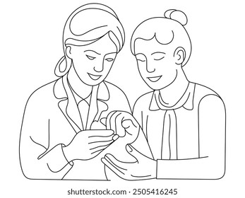 Dibujo continuo de una línea Doctor ayudando al paciente a controlar la diabetes en el hospital Ilustración vectorial conceptual del Día Mundial de la Diabetes