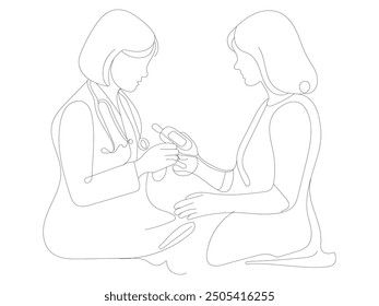 continuous one-line drawing doctor helping patient to check diabetes in hospital world diabetes day concept vector illustration