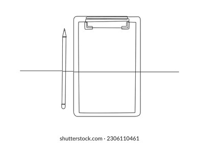 Continuous one-line drawing document and pencil beside it. Document thin concept. Single line drawing design graphic vector illustration