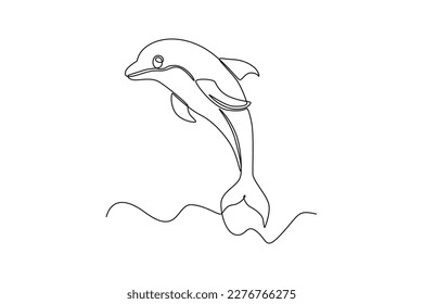 Continuous one-line drawing a dolphin jumping in the sea Animals concept single line draw design graphic vector illustration