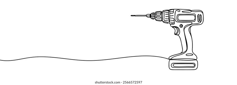 Continuous One-Line Drawing of a Drilling Tool - Minimalist Power Tool Art