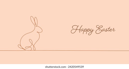 Kontinuierliche Einzeilenzeichnung des Osterhasen. Cute Kaninchen Silhouette mit Ohren in einfachem minimalistischem Stil für Frühjahrs-Design Grußkarte und Web-Banner. Vektorgrafik. Osterkunst