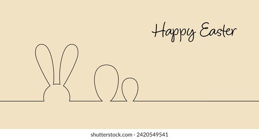 Continuous one-line drawing of Easter Bunny. Cute rabbit silhouette with ears in simple minimalistic style for spring design greeting card and web banner. Vector illustration. easter one-line art