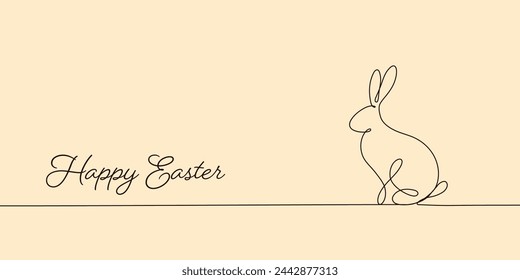 Continuous one-line drawing of Easter Bunny. Cute rabbit silhouette with ears in simple minimalistic style for spring design greeting card and web banner. Vector illustration. easter one-line art