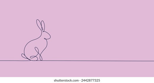 Continuous one-line drawing of Easter Bunny. Cute rabbit silhouette with ears in simple minimalistic style for spring design greeting card and web banner. Vector illustration. easter one-line art