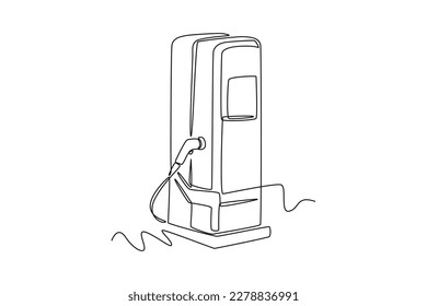 Continuous one-line drawing of electric cas charger at the station. Electric car concept single line draws design graphic vector illustration