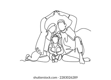 Continuous one-line drawing a family forms the concept of insurance. Insurance concept single line draws design graphic vector illustration
