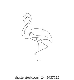 Dibujo continuo de una línea de diseño de vector de arte de línea simple de pájaro flamenco