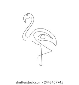 Dibujo continuo de una línea de diseño de vector de arte de línea simple de pájaro flamenco