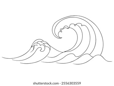 Continuous One-Line Drawing of a Flowing Ocean Wave - Minimalist Nature Art