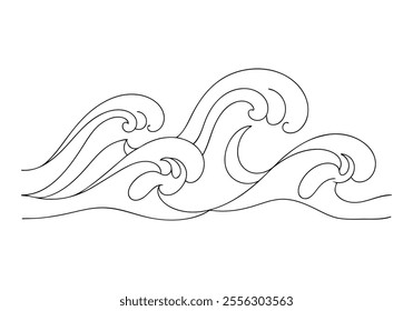 Continuous One-Line Drawing of a Flowing Ocean Wave - Minimalist Nature Art