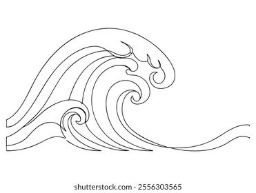 Continuous One-Line Drawing of a Flowing Ocean Wave - Minimalist Nature Art