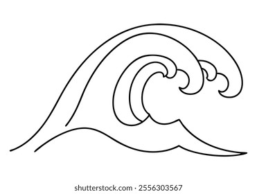Continuous One-Line Drawing of a Flowing Ocean Wave - Minimalist Nature Art