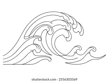 Continuous One-Line Drawing of a Flowing Ocean Wave - Minimalist Nature Art