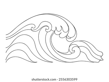 Continuous One-Line Drawing of a Flowing Ocean Wave - Minimalist Nature Art