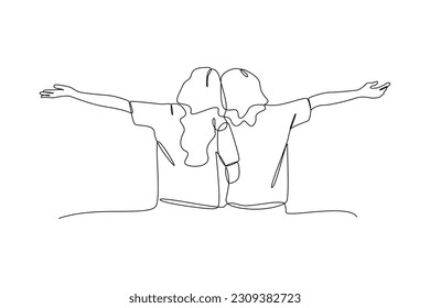 Continuous one-line drawing friendship of two women. Friendship Day concept. Single line drawing design graphic vector illustration