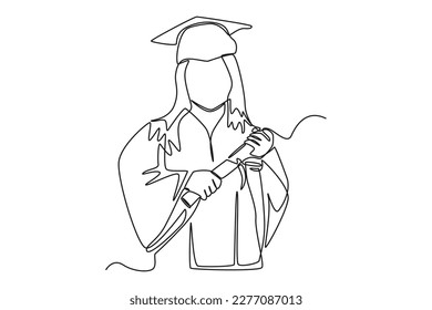 Continuous one-line drawing graduates wearing graduation attire. Class of 2023 concept single line draws design graphic vector illustration