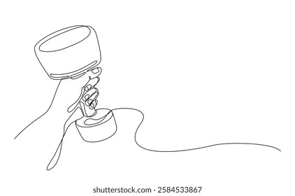 A continuous one-line drawing of a hand holding a dumbbell isolated on white background, for fitness, gym, strength training, and workout concepts. Vector illustration, Editable stroke