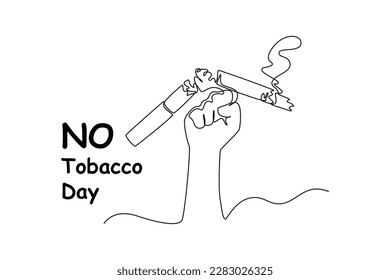 Continuous one-line drawing hand punching a cigarette. No tobacco day concept single line draws design graphic vector illustration