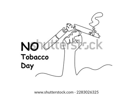 Continuous one-line drawing hand punching a cigarette. No tobacco day concept single line draws design graphic vector illustration