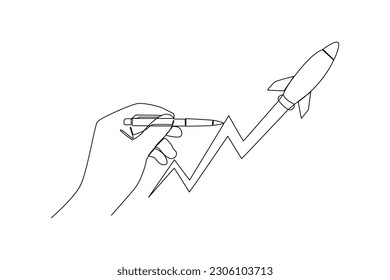 Diagrama de negocios de un cohete dibujado a mano en un solo plano. Concepto de gráficos empresariales. Ilustración vectorial de diseño de líneas simples