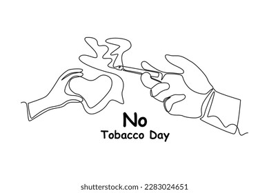 Continuous one-line drawing a hand-giving love for no tobacco day. No tobacco day concept single line draws design graphic vector illustration