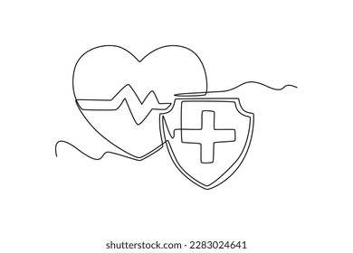 Continuous one-line drawing health insurance concept. Insurance concept single line draws design graphic vector illustration
