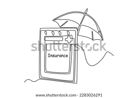 Continuous one-line drawing health insurance clipboard icon. Insurance concept single line draws design graphic vector illustration