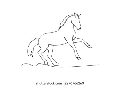 Continuous one-line drawing a horse is running in the race. Animals concept single line draw design graphic vector illustration