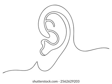 Continuous One-Line Drawing of a Human Ear - Minimalist Anatomical Art