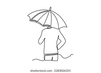 Continuous one-line drawing insurance icon a man carrying an umbrella. Insurance concept single line draws design graphic vector illustration
