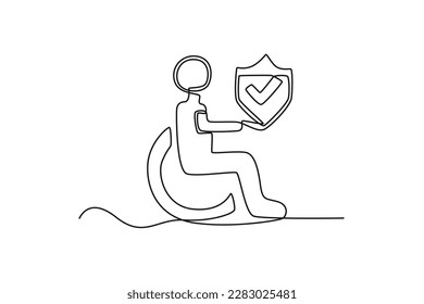 Continuous one-line drawing Invalidity Insurance icon. Insurance concept single line draws design graphic vector illustration