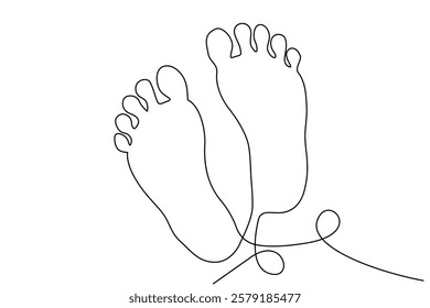 Continuous one-line drawing of isolated outline vector illustration art for the foot sole