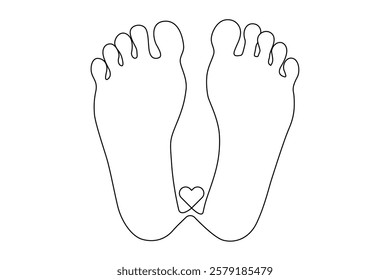 Continuous one-line drawing of isolated outline vector illustration art for the foot sole