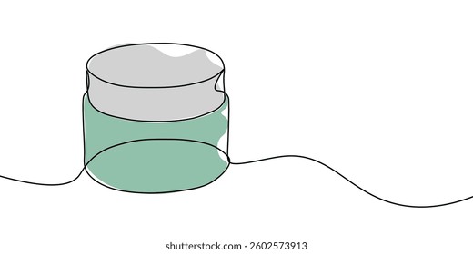 Continuous one-line drawing of a jar with a lid in color. Simple minimalist black outline art representing storage, packaging, or eco-friendly containers. A jar one line icon. Vector illustration