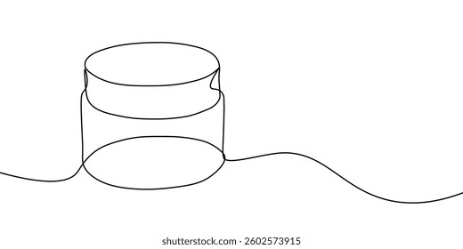 Continuous one-line drawing of a jar with a lid. Simple minimalist black outline art representing storage, packaging, or eco-friendly containers. A jar one line icon. Vector illustration