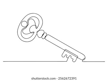 Continuous One-Line Drawing of a Key - Minimalist Security Art