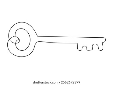 Continuous One-Line Drawing of a Key - Minimalist Security Art