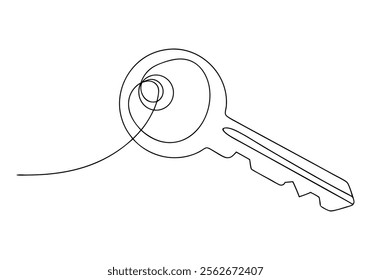 Continuous One-Line Drawing of a Key - Minimalist Security Art