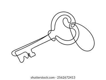 Continuous One-Line Drawing of a Key - Minimalist Security Art